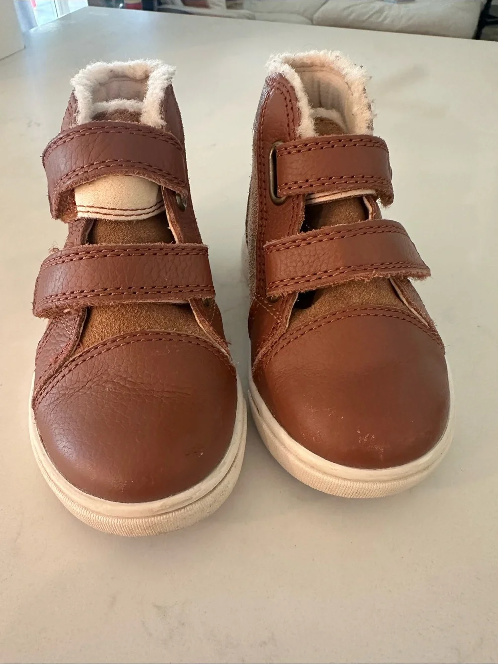 UGG Kids Brown Velcro Faux-Leather Lined Boots